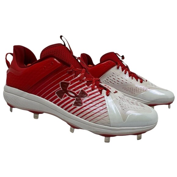 Under Armour Mens Size 15 Red & White Yard Low MT TPU Baseball Cleats Athletic - Picture 2 of 8